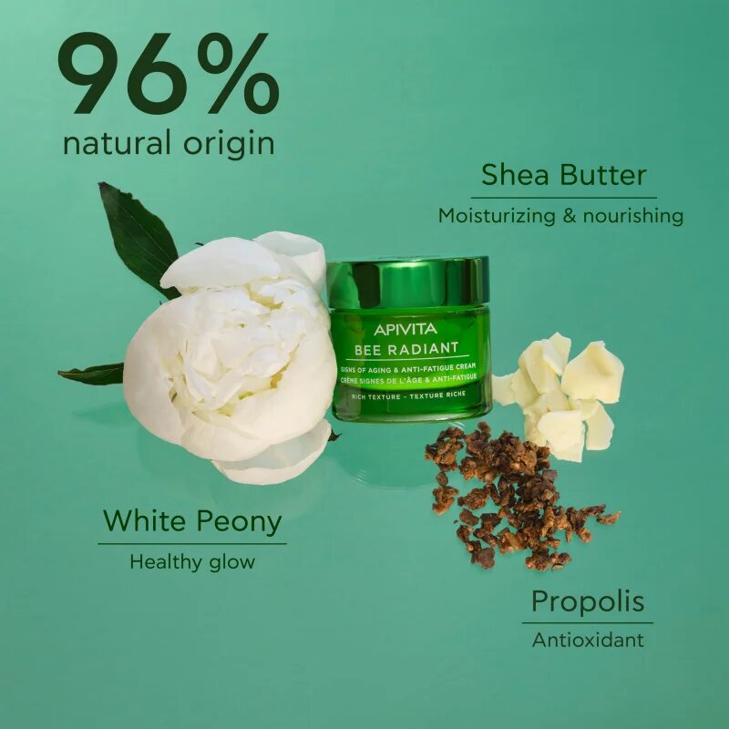 Apivita Bee Radiant Cream - Rich Texture ekstra hranilna krema za obraz proti staranju in za učvrstitev kože 50 ml