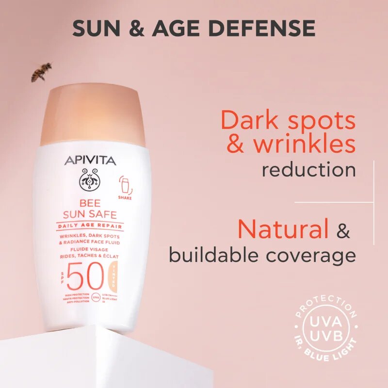 Apivita Bee Sun Safe Daily Age Repair Tinted Fluid SPF50 tonirana zaščitna krema SPF 50 50 ml