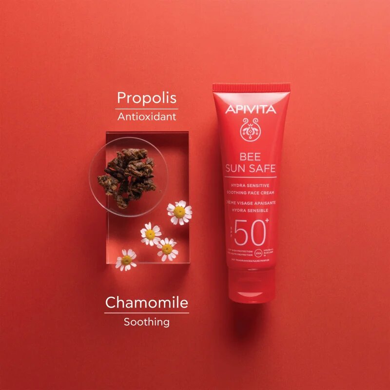 Apivita Bee Sun Safe Hydra Sensitive Soothing Face Cream SPF50+ pomirjevalna in vlažilna krema SPF 50+ 50 ml