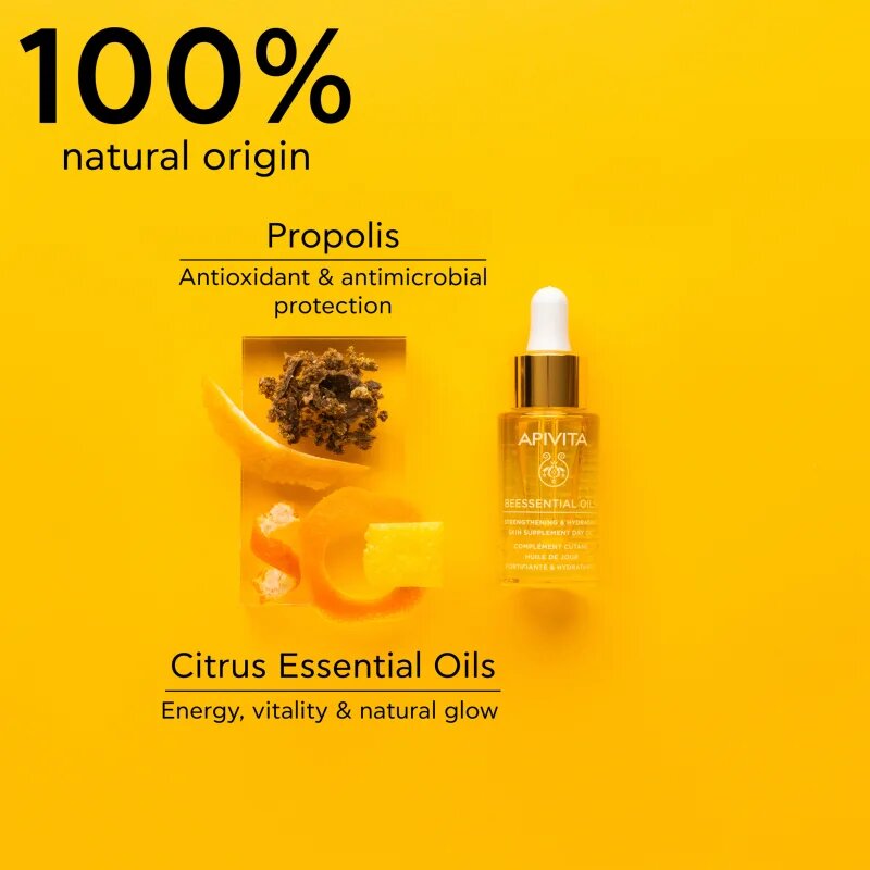 Apivita Beessential Oils Strengthening & Hydrating Day Oil posvetlitveno dnevno olje za intenzivno hidracijo 15 ml
