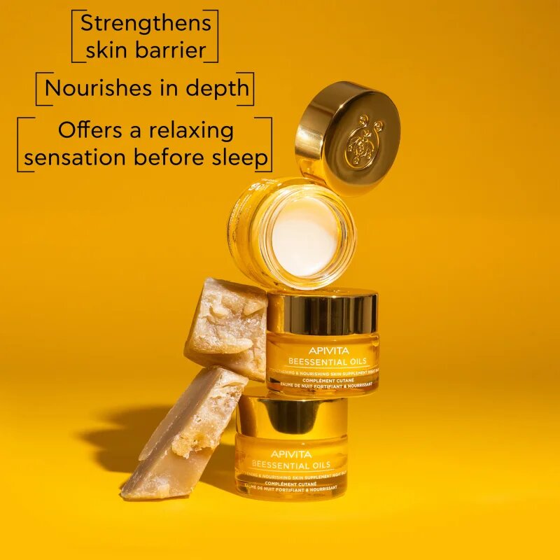 Apivita Beessential Oils Strengthening & Nourishing Night Balm nočni balzam za obraz za prehrano in hidracijo 15 ml