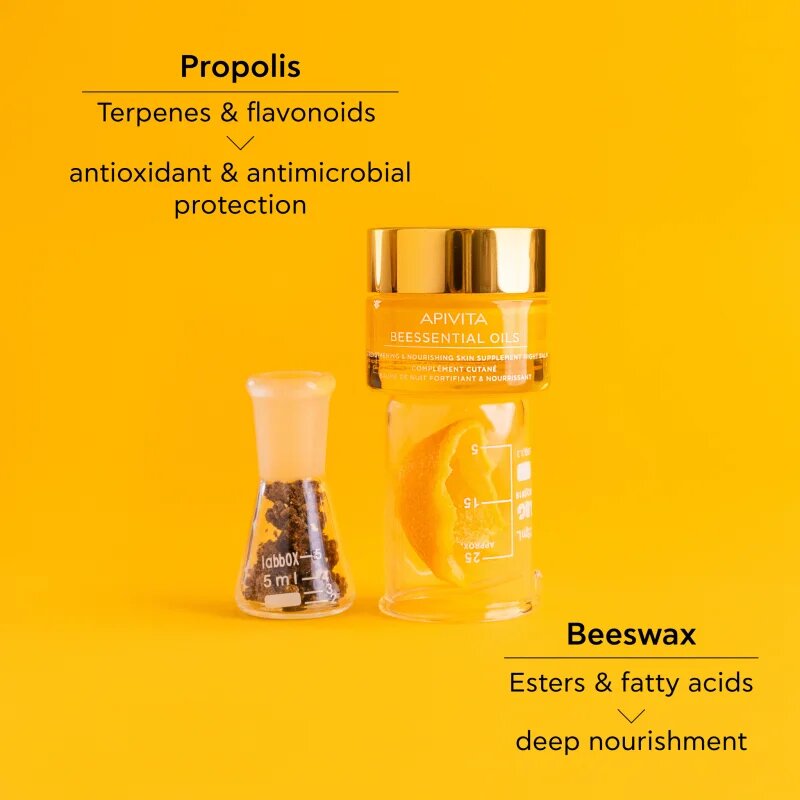 Apivita Beessential Oils Strengthening & Nourishing Night Balm nočni balzam za obraz za prehrano in hidracijo 15 ml