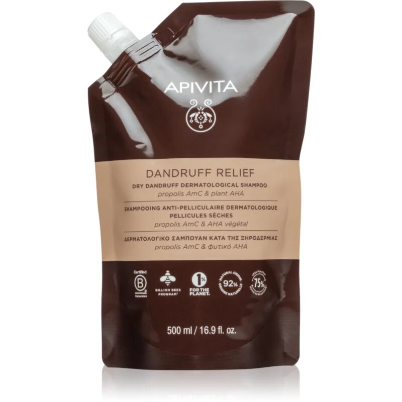 Apivita Dandruff Relief Dry Dandruff Dermatological Shampoo šampon proti prhljaju za suho in srbeče lasišče Refill 500 ml