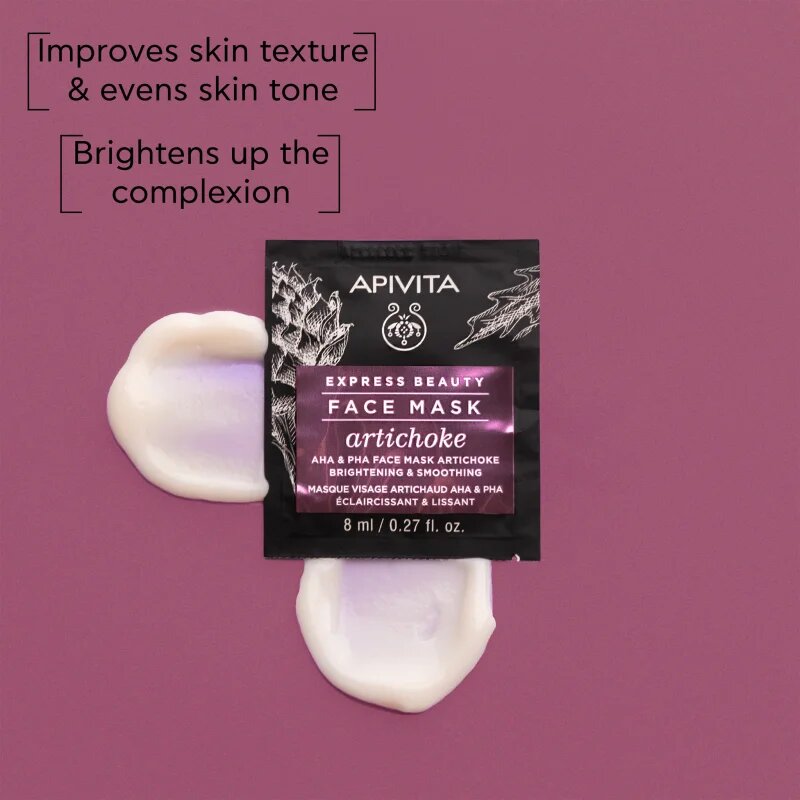 Apivita Express Beauty Brightening Face Mask Artichoke intenzivna vlažilna maska z AHA 2x8 ml