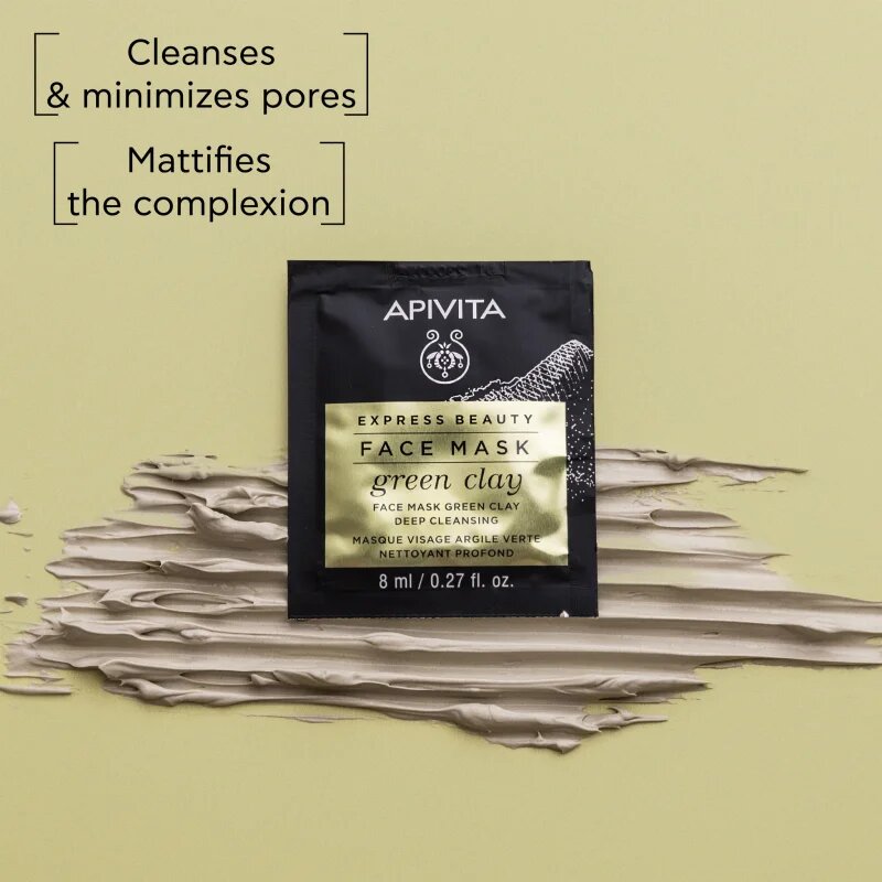 Apivita Express Beauty Cleansing Face Mask Green Clay čistilna in gladilna maska za obraz z zeleno ilovico 2x8 ml
