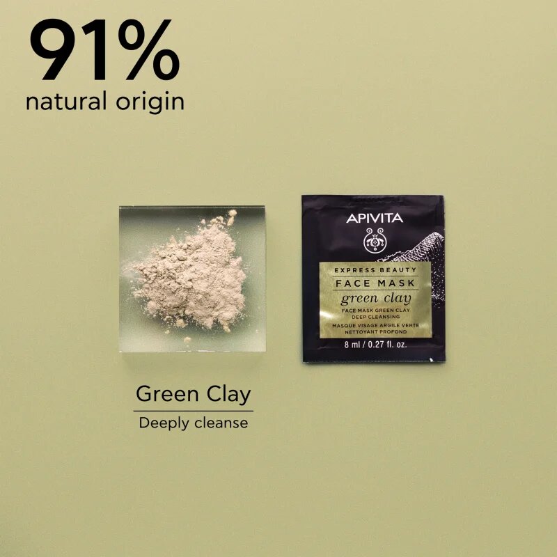 Apivita Express Beauty Cleansing Face Mask Green Clay čistilna in gladilna maska za obraz z zeleno ilovico 2x8 ml