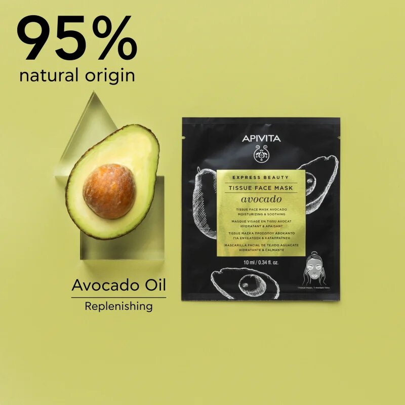 Apivita Express Beauty Moisturizing Tissue Face Mask Avocado vlažilna tekstilna maska za pomiritev kože 10 ml