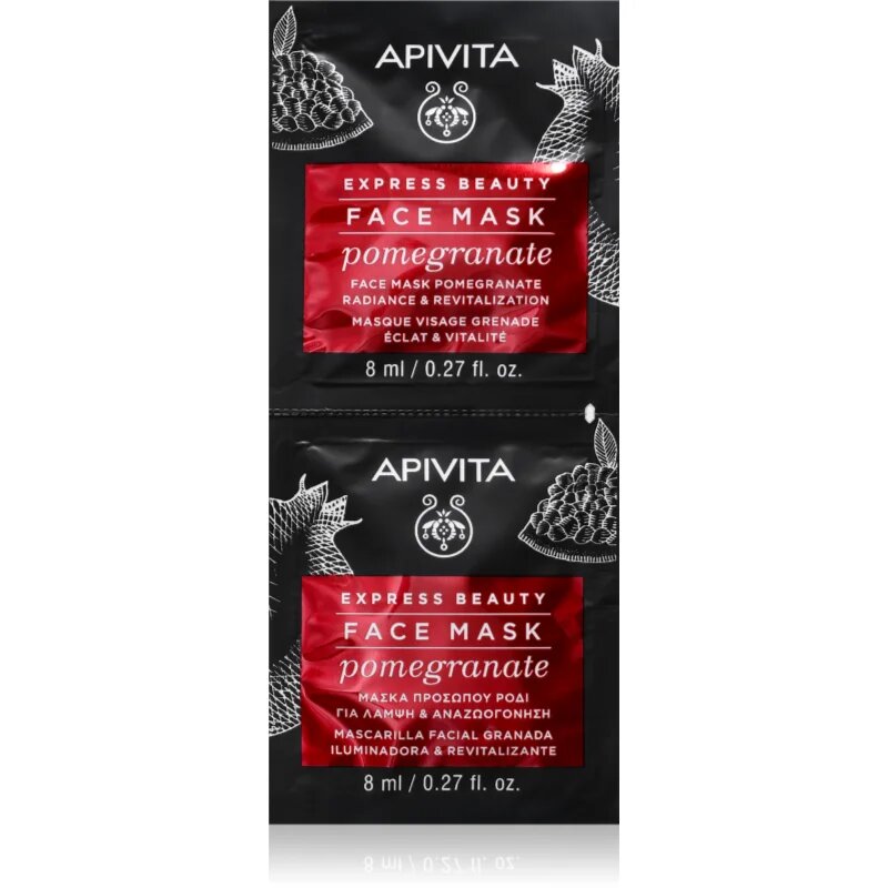 Apivita Express Beauty Pomegranate revitalizacijska in posvetlitvena maska za obraz 2x8 ml