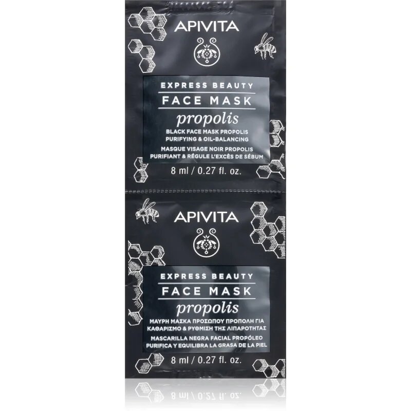 Apivita Express Beauty Purifying Face Mask Propolis črna čistilna maska za mastno kožo 2x8 ml