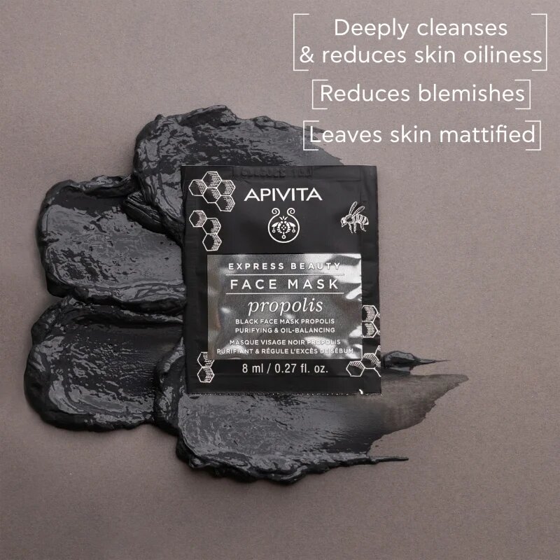 Apivita Express Beauty Purifying Face Mask Propolis črna čistilna maska za mastno kožo 2x8 ml