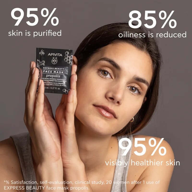 Apivita Express Beauty Purifying Face Mask Propolis črna čistilna maska za mastno kožo 2x8 ml
