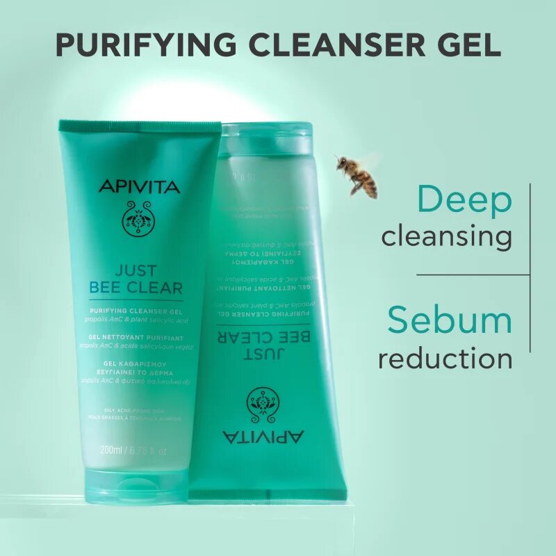 Apivita Just Bee Clear Purifying Cleanser Gel čistilni gel za obraz proti aknam 200 ml