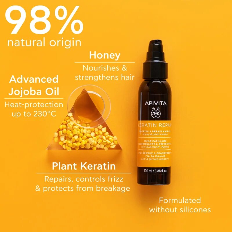 Apivita Keratin Repair Nourish Repair Hair Oil olje za lase za suhe in poškodovane lase 100 ml