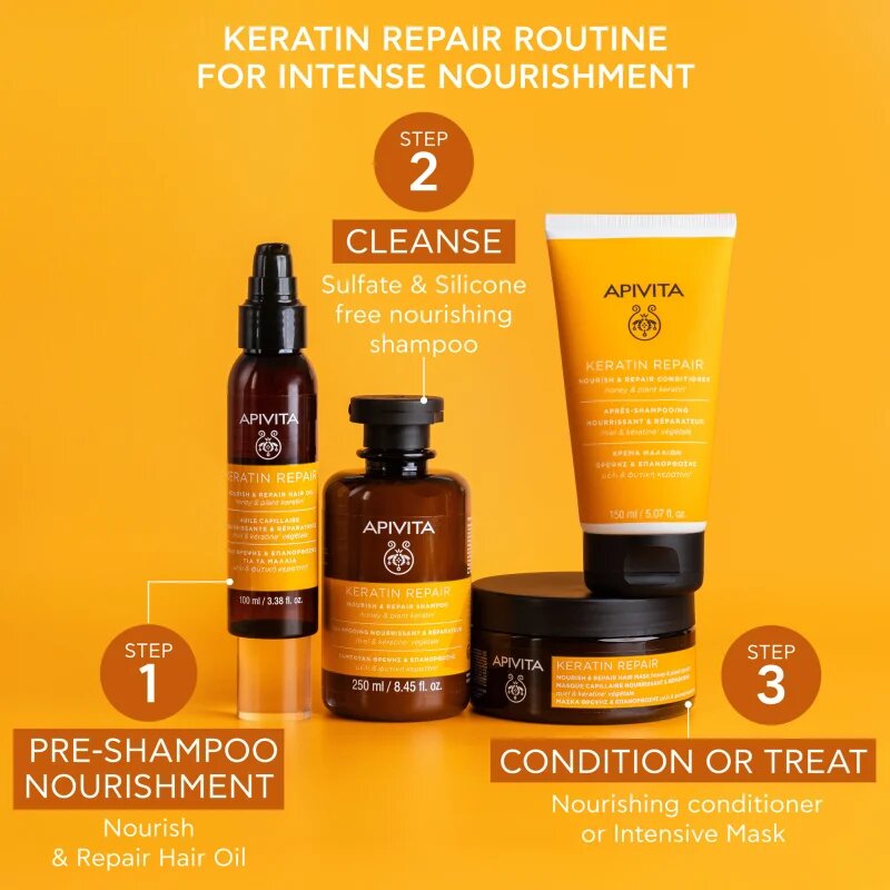 Apivita Keratin Repair Nourish Repair Hair Oil olje za lase za suhe in poškodovane lase 100 ml