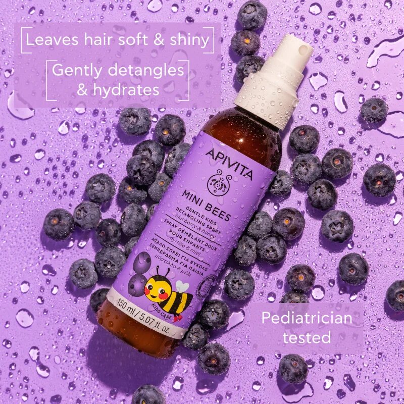 Apivita Mini Bees Gentle Kids Detangling Spray Blueberry&Honey pršilo za lažje česanje las 150 ml