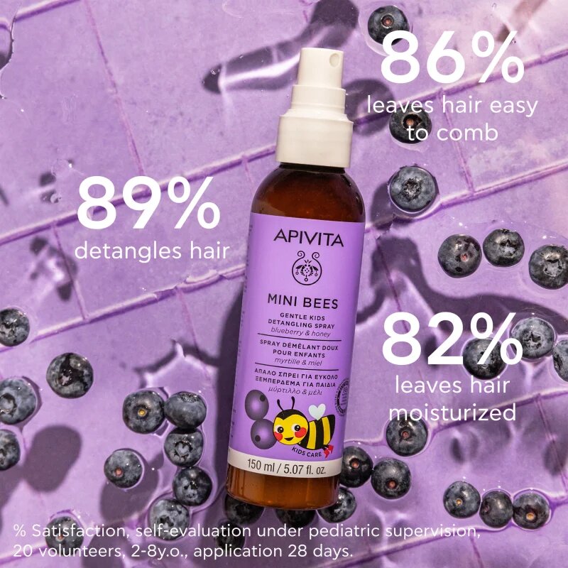 Apivita Mini Bees Gentle Kids Detangling Spray Blueberry&Honey pršilo za lažje česanje las 150 ml