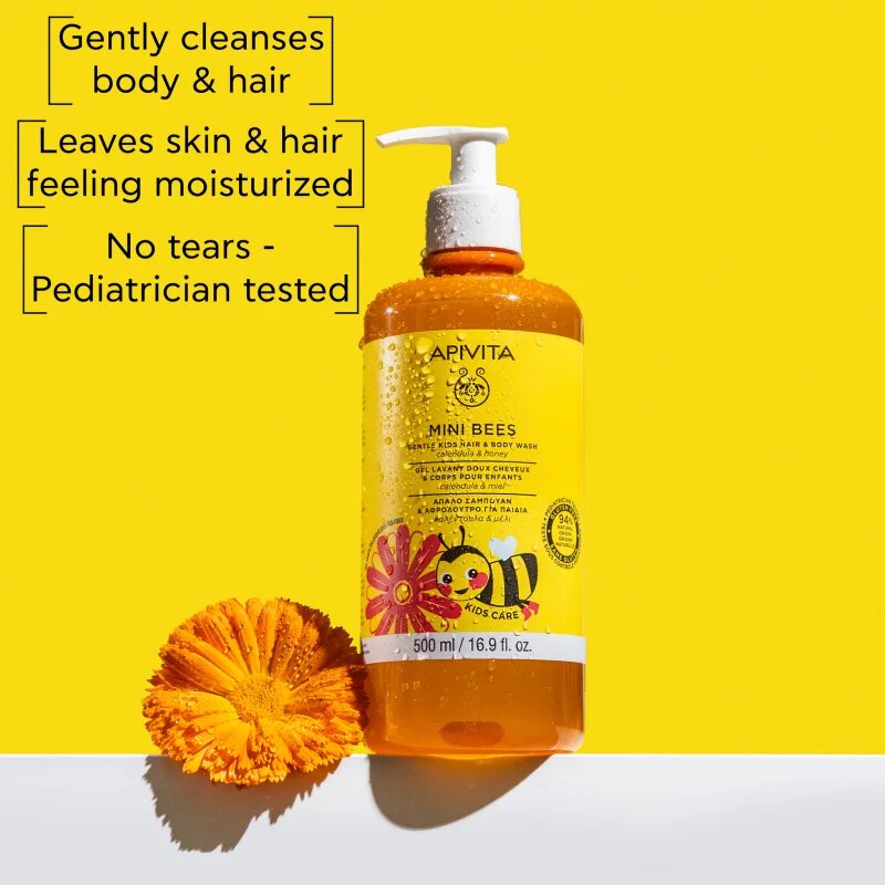 Apivita Mini Bees Gentle Kids Hair&Body wash Calendula&Honey gel za umivanje za telo in lase 500 ml