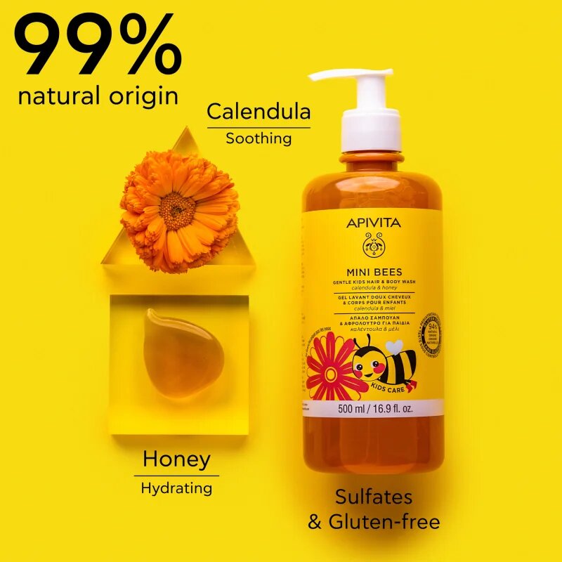 Apivita Mini Bees Gentle Kids Hair&Body wash Calendula&Honey gel za umivanje za telo in lase 500 ml
