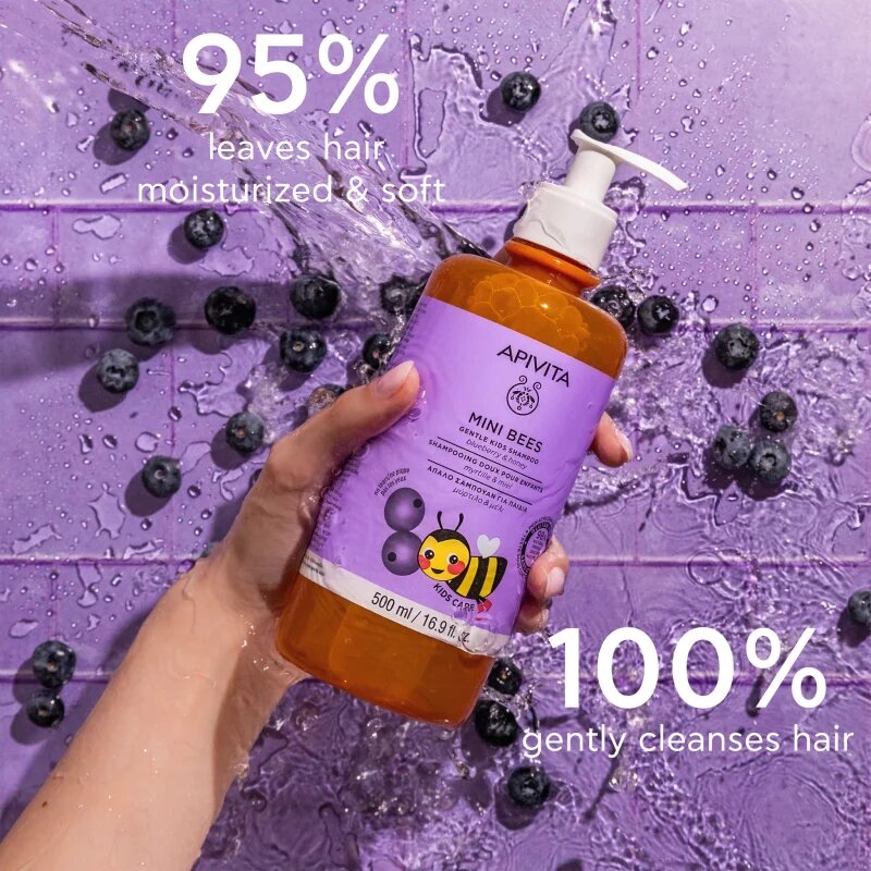 Apivita Mini Bees Gentle Kids Shampoo Blueberry & Honey šampon za tanke lase za otroke 500 ml