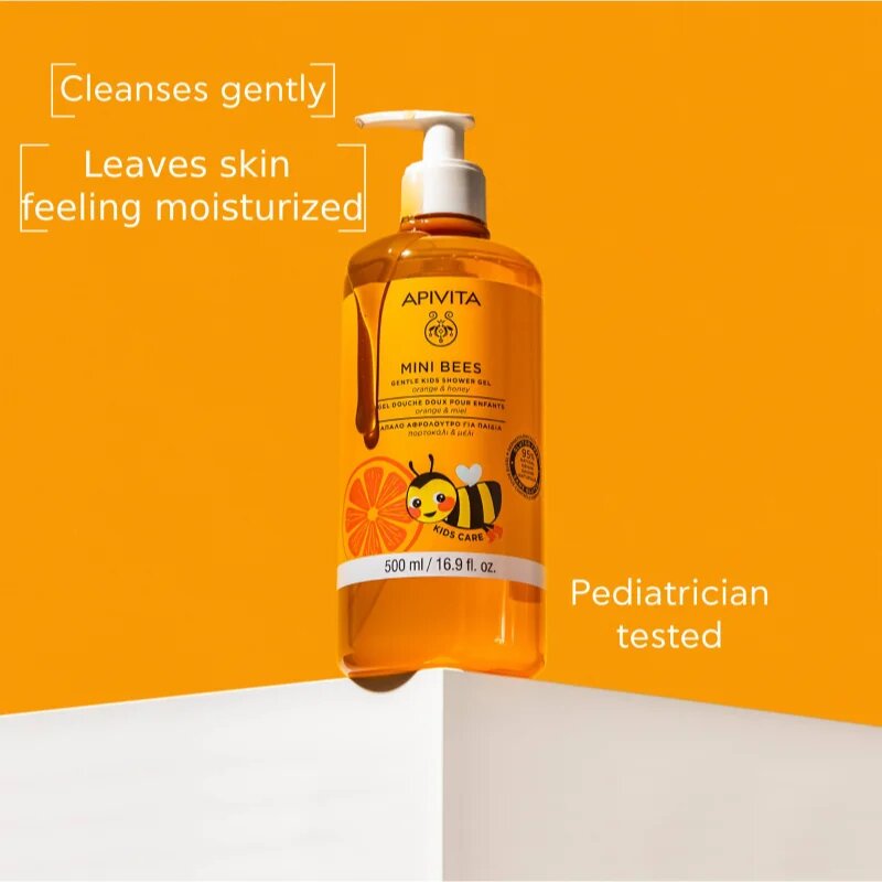 Apivita Mini Bees Gentle Kids Shower Gel Orange&Honey gel za prhanje za telo in lase za otroke 500 ml