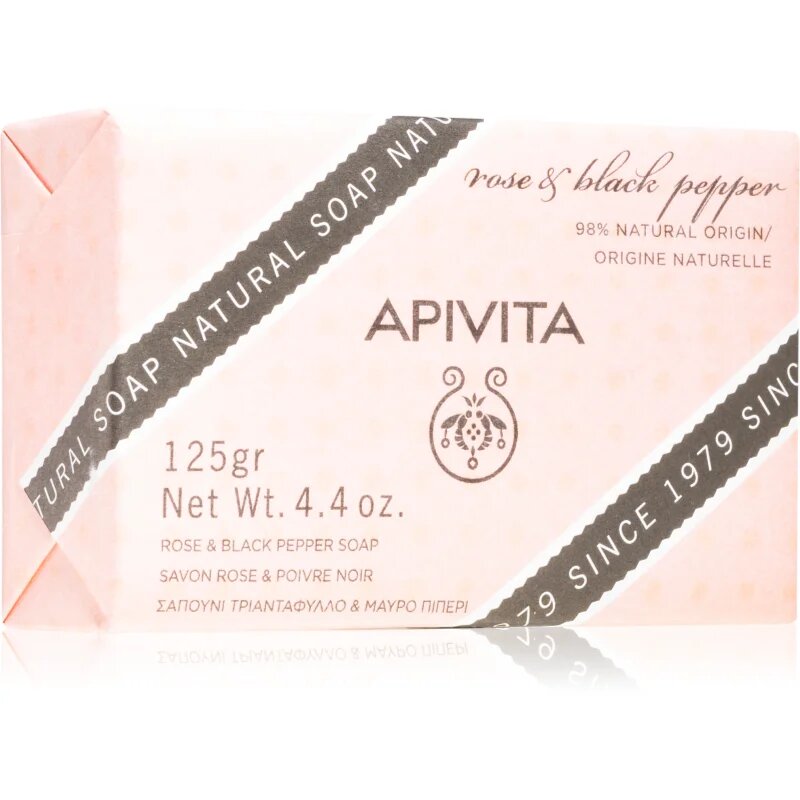 Apivita Natural Soap Rose & Black Pepper čistilno trdo milo 125 g