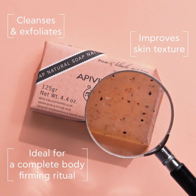 Apivita Natural Soap Rose & Black Pepper čistilno trdo milo 125 g