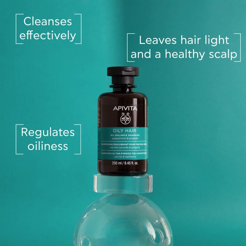 Apivita Oily Hair Oil Balance Shampoo globinsko čistilni šampon za mastno lasišče za krepitev in sijaj las 250 ml