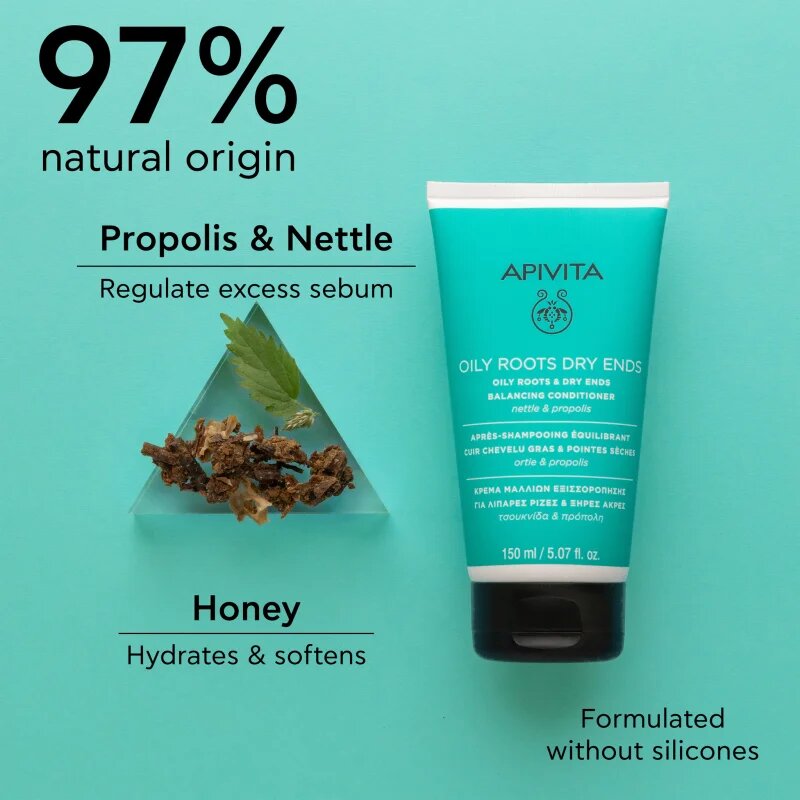 Apivita Oily Roots & Dry Ends Balancing Conditioner balzam za mastno lasišče in suhe konice 150 ml