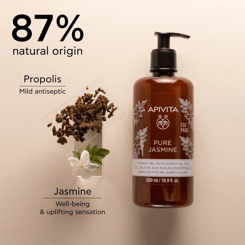Apivita Pure Jasmine Shower Gel vlažilen gel za prhanje z eteričnimi olji 500 ml