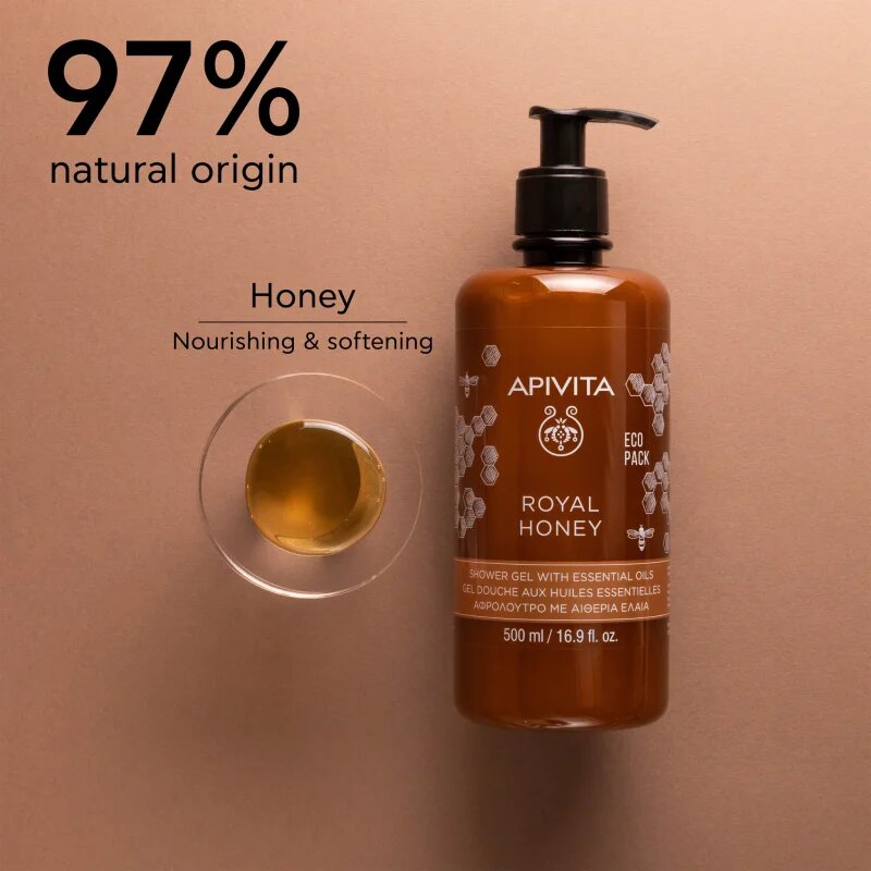Apivita Royal Honey Creamy Shower Gel vlažilen gel za prhanje z eteričnimi olji 500 ml