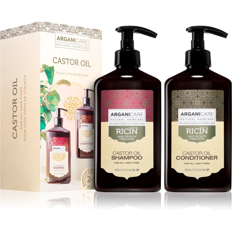 Arganicare Castor Oil Set darilni set za spodbujanje rasti las 1 kos