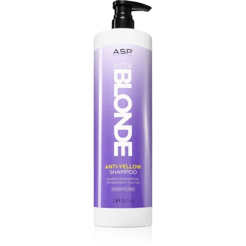 ASP System Blonde Anti-Yellow osvetljevalni šampon za blond in sive lase 1000 ml