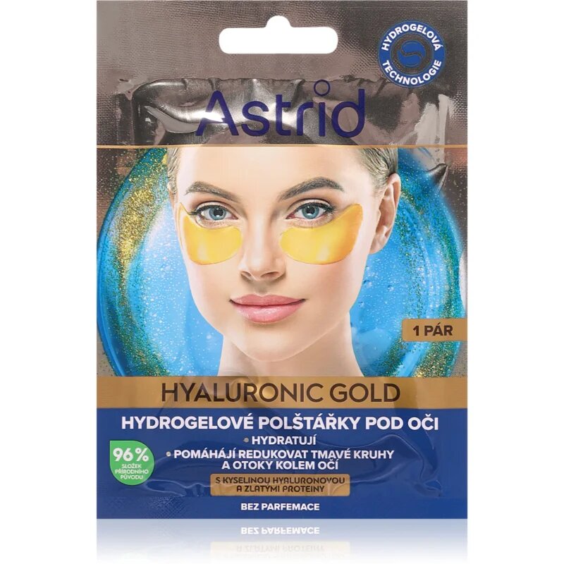 Astrid Hyaluronic Gold maska za oči proti gubam zabuhlosti in temnim kolobarjem 2 kos
