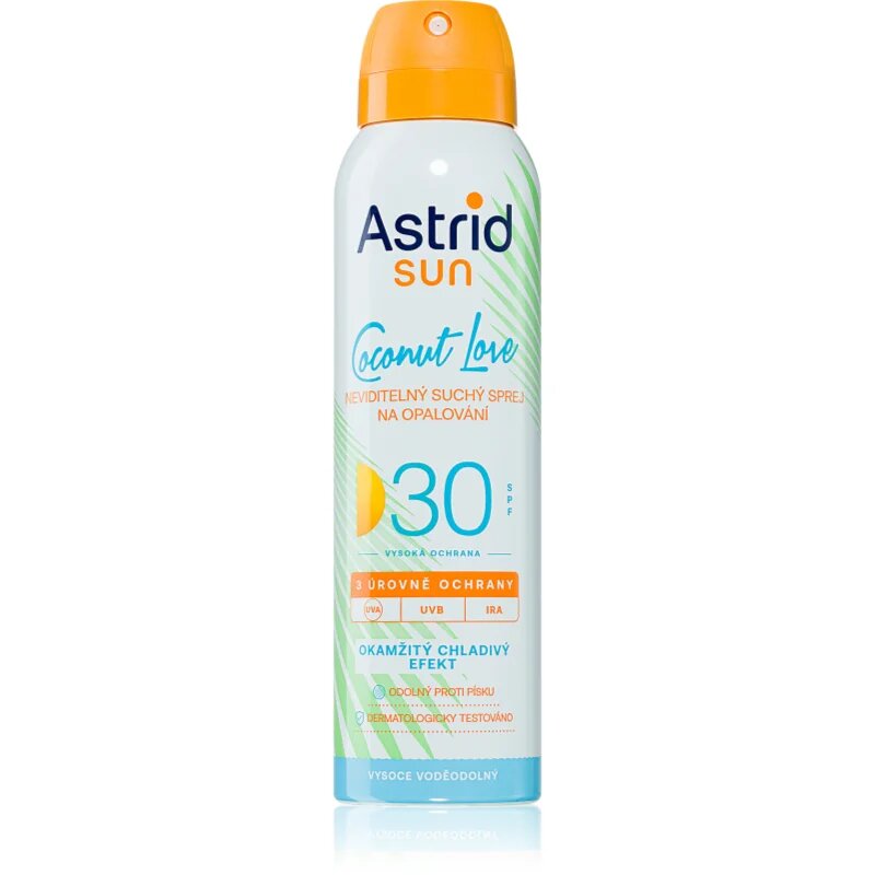Astrid Sun Coconut Love nevidno pršilo za sončenje SPF 30 z visoko UV zaščito 150 ml