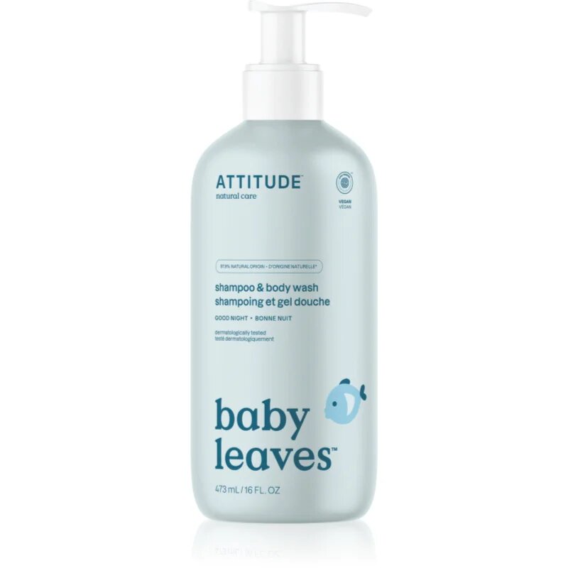 Attitude Baby Leaves Shampoo & Body wash šampon in gel za prhanje za otroke z vonjem sladkega jabolka Good Night 473 ml