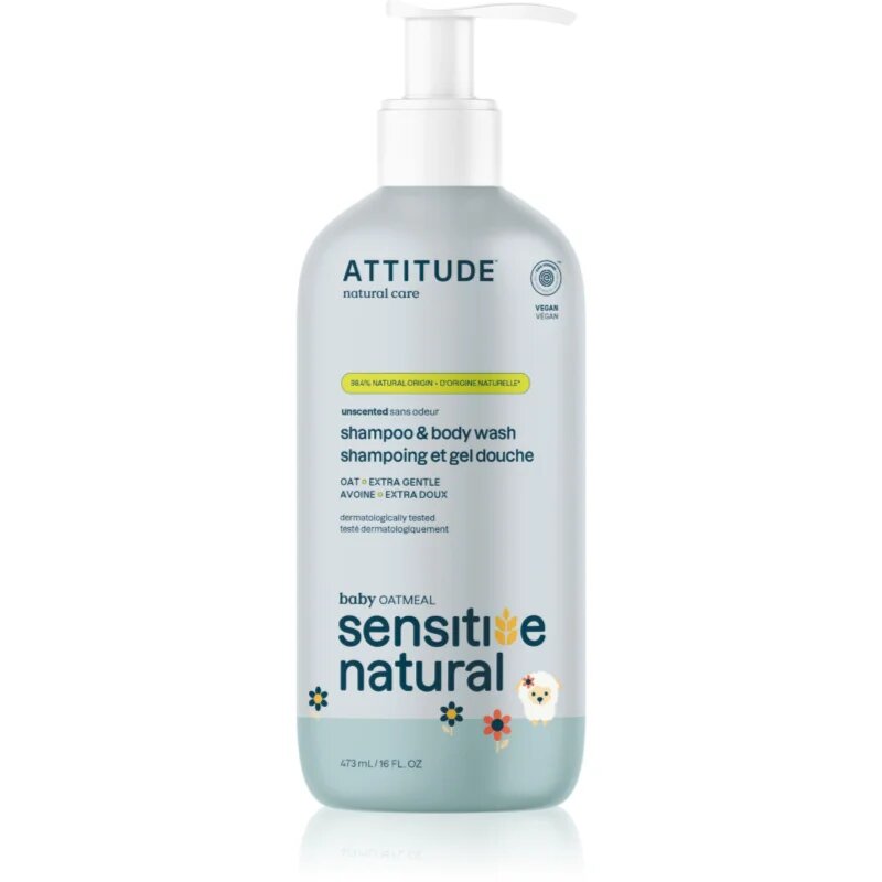 Attitude Sensitive Natural Baby Oatmeal šampon in gel za umivanje 2v1 za občutljivo kožo za otroke 473 ml