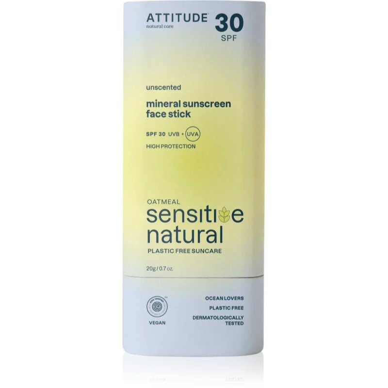 Attitude Sensitive Natural Face Stick mineralna krema za sončenje v paličici za občutljivo kožo 20 g