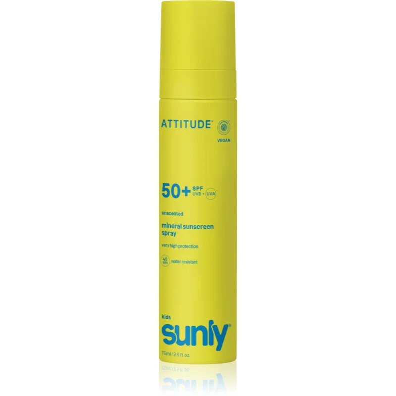 Attitude Sunly Kids Mineral Sunscreen Spray SPF 50+ mineralno pršilo za sončenje brez dodanih dišav SPF 50+ 75 ml