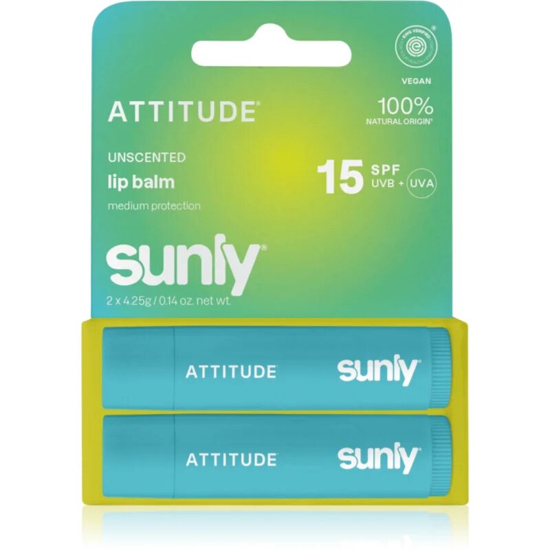 Attitude Sunly Lip Balm balzam za ustnice brez dodanih dišav 2x4.25 g