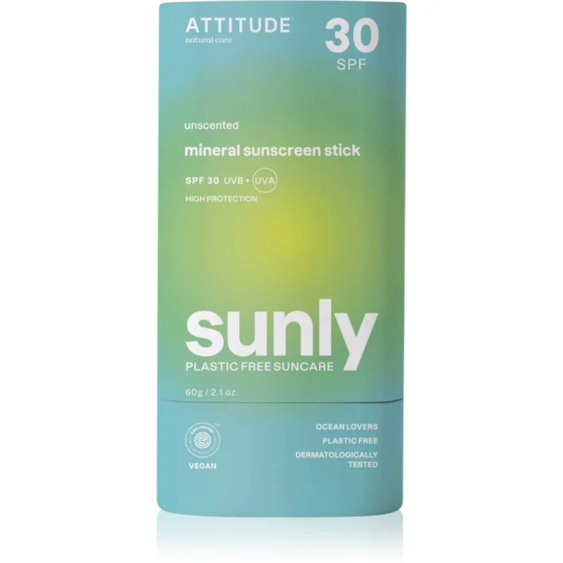 Attitude Sunly Unscented mineralna krema za sončenje v paličici SPF 30 60 g