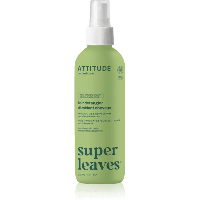 Attitude Super Leaves Avocado Oil & Olive Leaves pršilo za lažje česanje las za normalne do suhe lase 240 ml