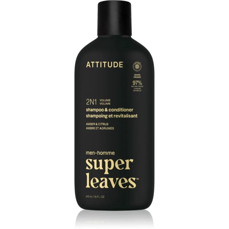 Attitude Super Leaves Men's Shampoo and Conditioner 2-in-1 šampon in balzam 2 v1 za moške Amber & Citrus 415 ml