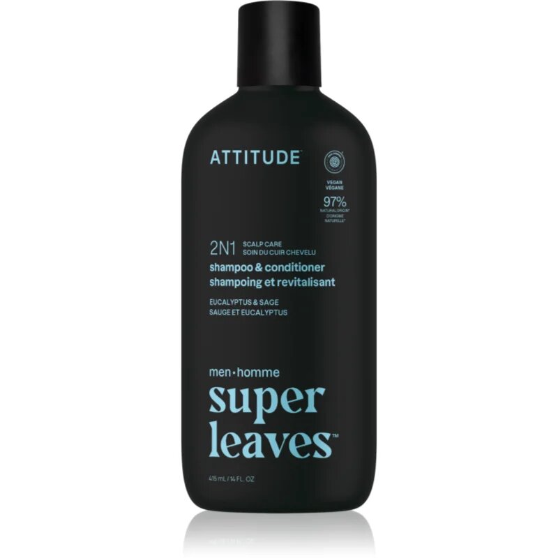 Attitude Super Leaves Men's Shampoo and Conditioner 2-in-1 šampon in balzam 2 v1 za moške Eucalyptus & Sage 415 ml