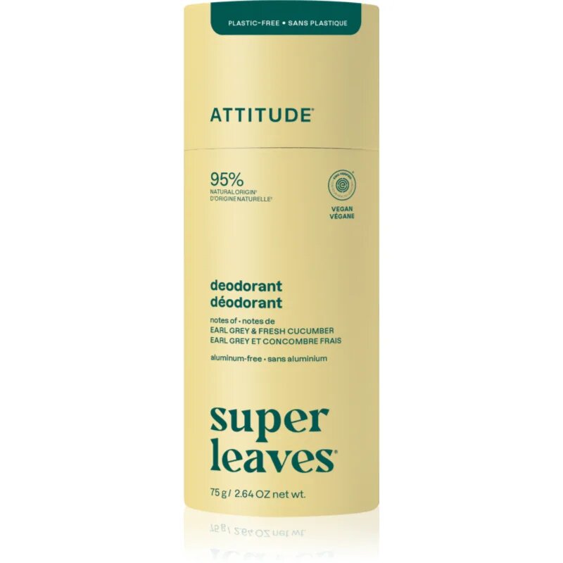 Attitude Super Leaves Natural Deodorant trdi deodorant brez aluminija Earl Grey & Cucumber 75 g