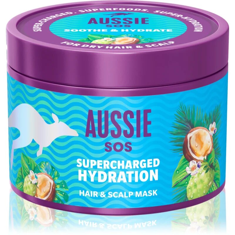 Aussie SOS Supercharged Hydration pomirjajoča vlažilna maska za lase in lasišče 500 ml