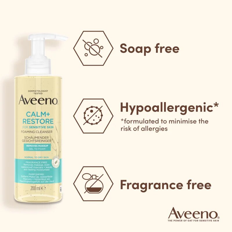 Aveeno Calm + Restore čistilna pena za obraz 200 ml