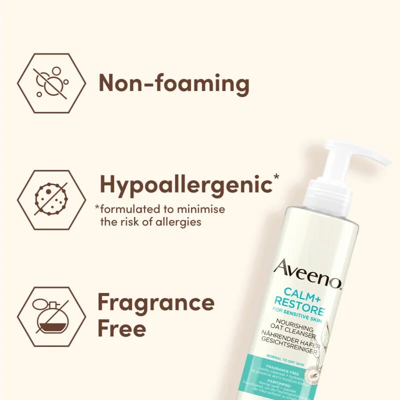 Aveeno Calm + Restore čistilni gel za obraz za občutljivo kožo 200 ml