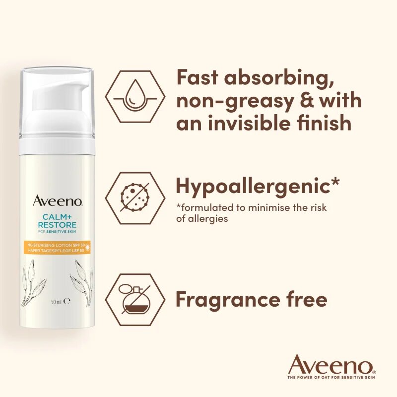 Aveeno Calm + Restore vlažilni losjon za obraz SPF 50 50 ml