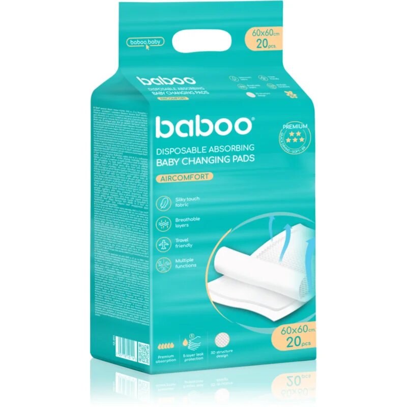 Baboo AirComfort Disposable Absorbing Changing Pads previjalne podloge za enkratno uporabo 60x60 cm 20 kos