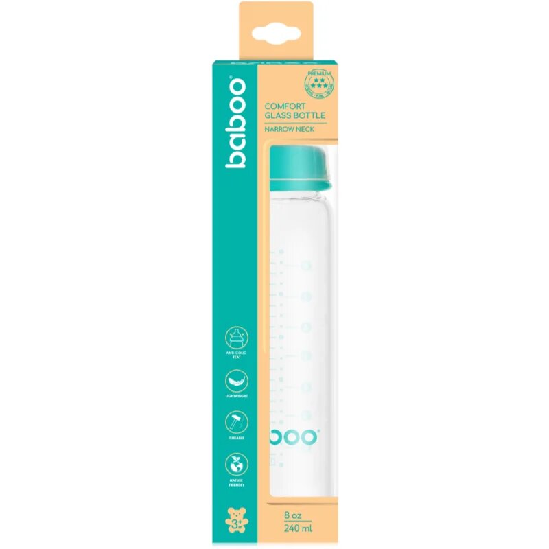 Baboo Anti-Colic Glass Bottle steklenička z ventilom proti kolikam 3m+ 240 ml
